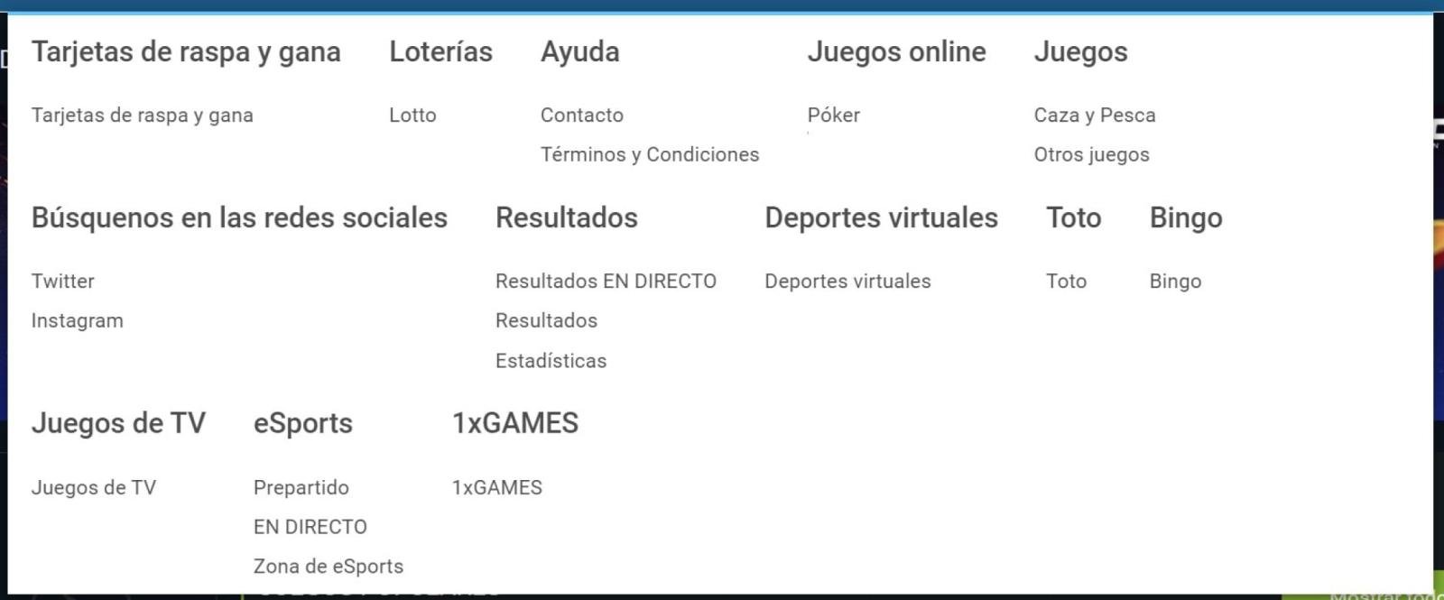Imagen Catalogo juegos extras en 1xbet