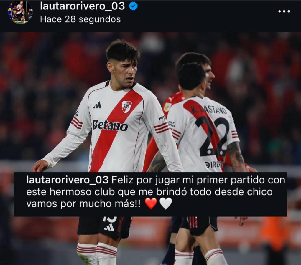 Imagen Lautaro Rivero expresó su alegría tras haber debutado con la camiseta de River.