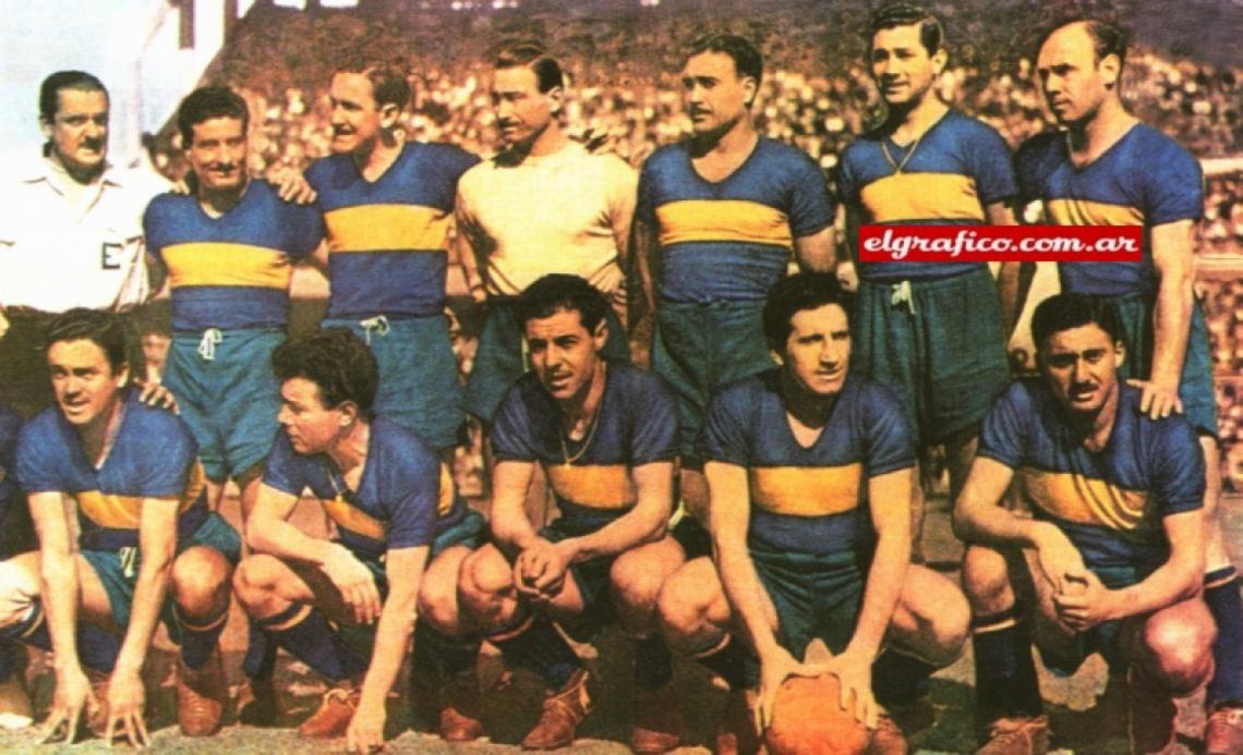 Imagen El equipo estrella de Boca en 1954. Parados están Lazzatti (entrenador), Lombardo, Mouriño, Musimessi, Colman, Otero y Pescia. Agachados se ubican Navarro, Baiocco, Borello, Rosello y Marcarián.