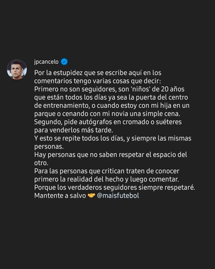 Imagen El posteo de Joao Cancelo en su cuenta de Instagram