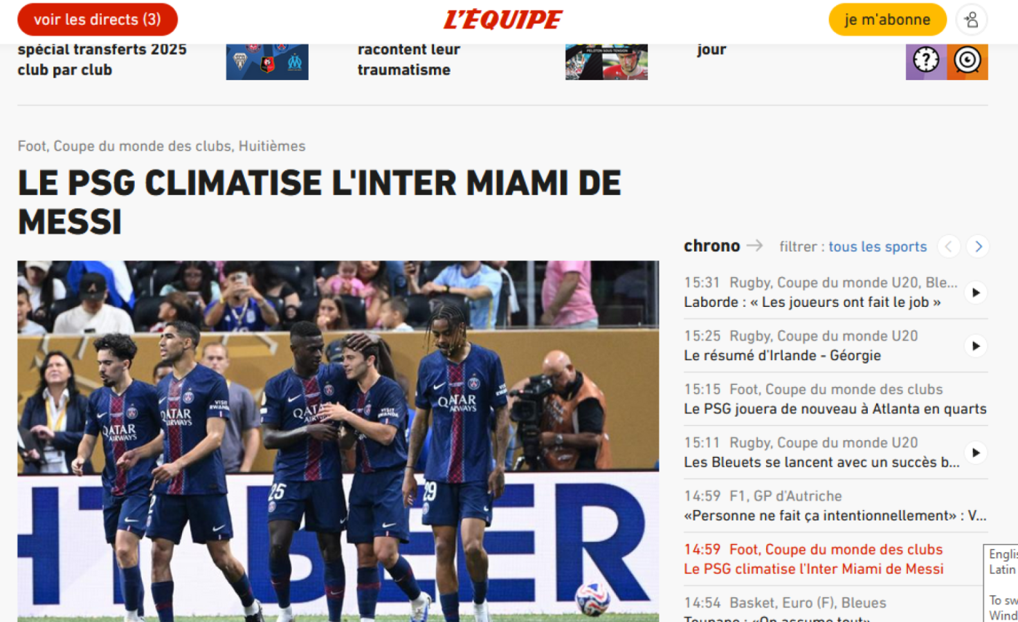 Imagen L'Equipe, durísimo con Messi e Inter Miami.