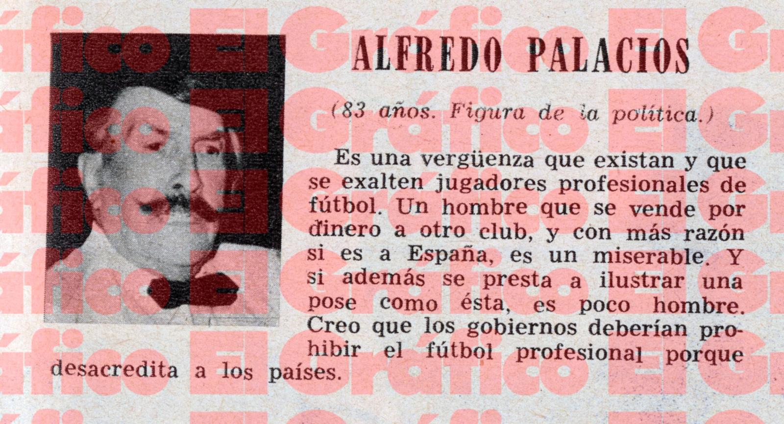 Imagen Alfredo Palacios, con los tapones de punta contra Di Stéfano