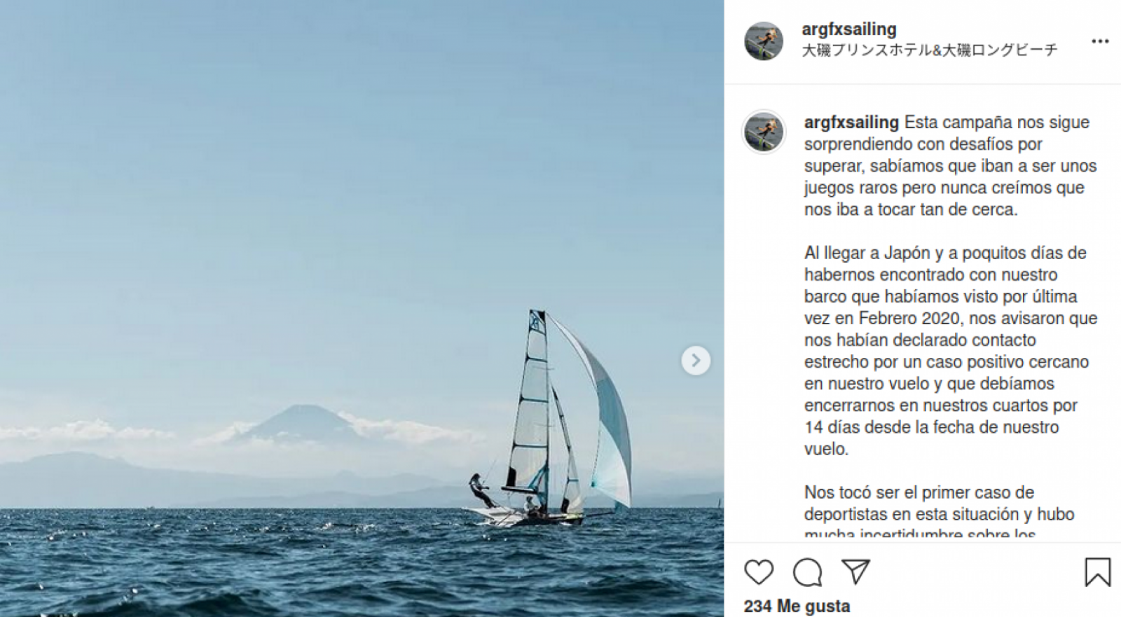 Extracto de la publicación en Instagram del periplo de las regatistas.