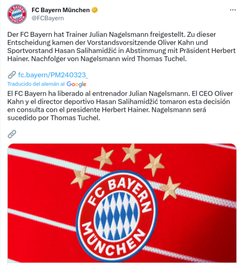 Imagen El comunicado de Bayern.