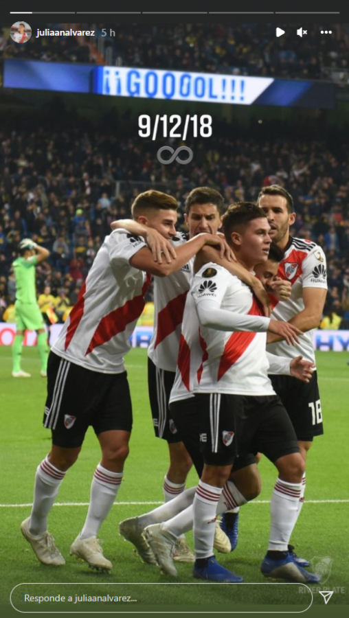 Imagen Julián Álvarez participó del segundo tanto de River y así lo festejó con Quintero y compañía.
