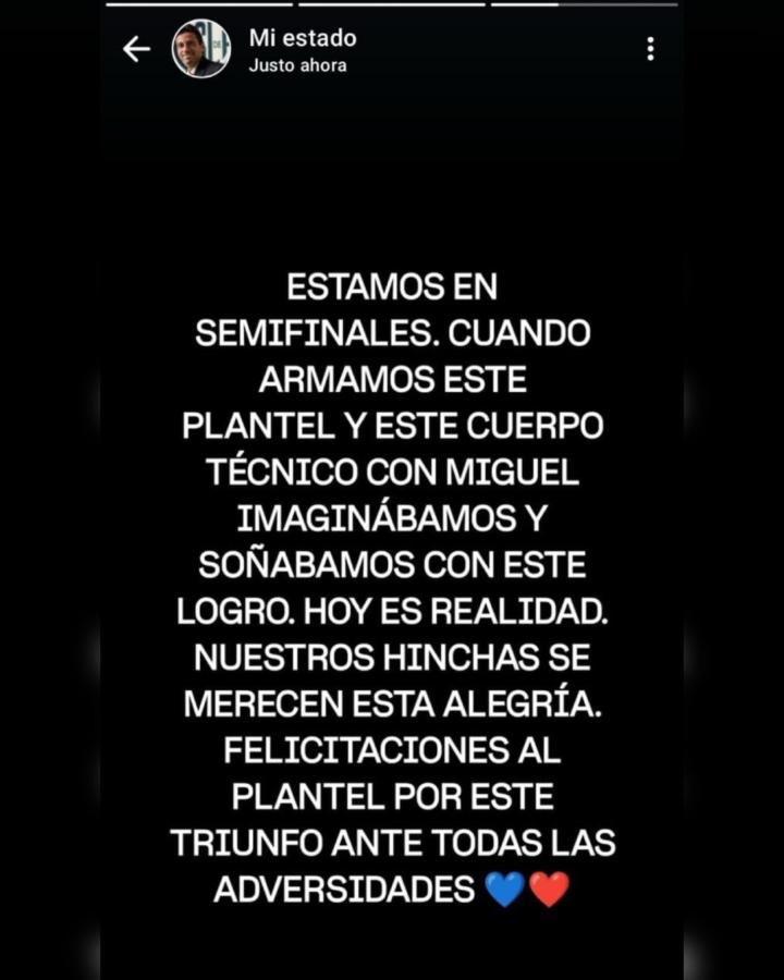 Imagen El estado subido por Moretti a su WhatsApp.