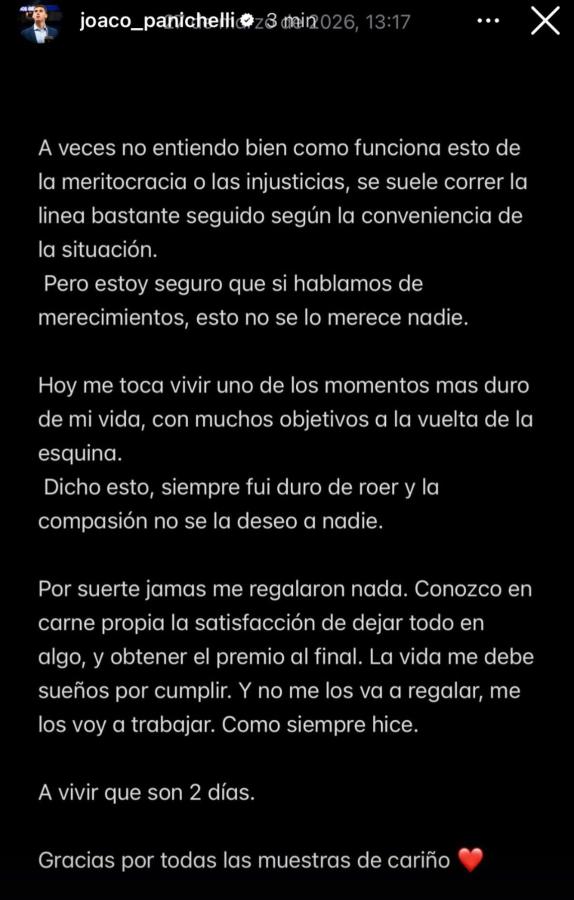 Imagen El posteo de Joaquin Panichelli