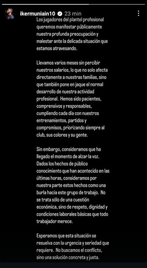 Imagen El comunicado del capitán Muniain.