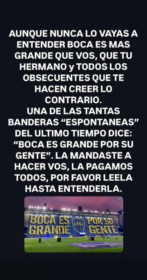 Imagen Migliore y la historia subida a su IG contra Riquelme.