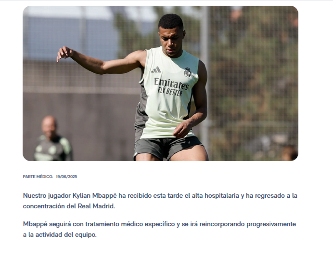 Imagen El último parte oficial sobre la salud de Mbappé.