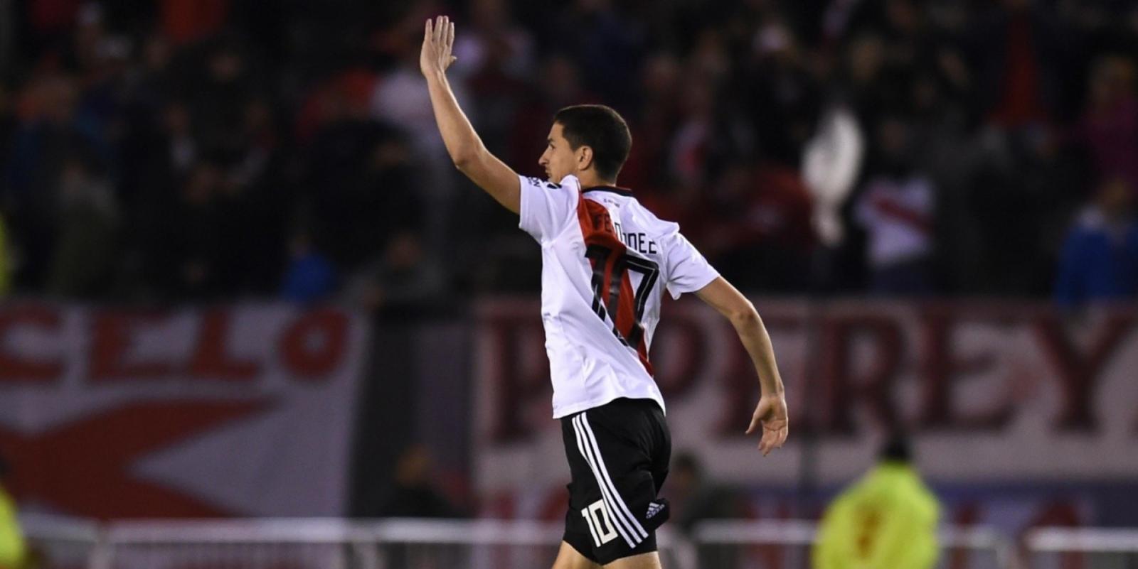Imagen Nacho Fernández y la 10 de River. Aquí, tras anotar el 1-1 en el global ante Paranaense, por la Recopa 2019.