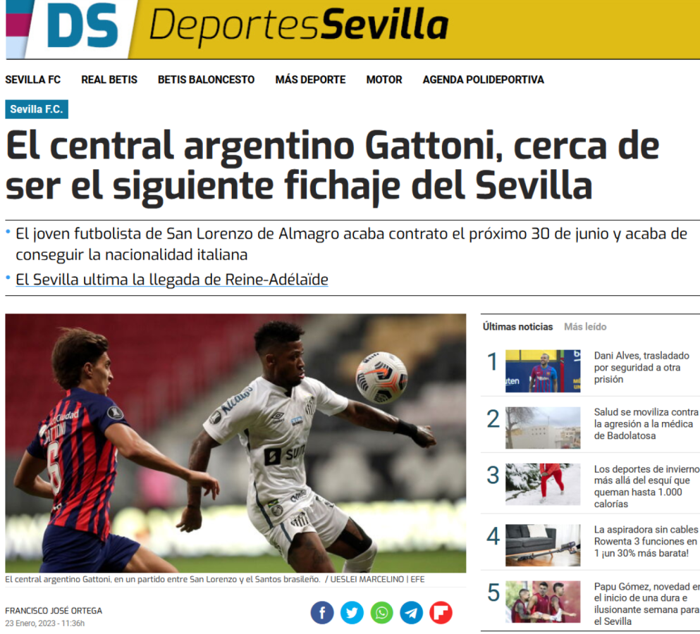 Imagen Los medios sevillanos y el futuro de Gattoni.