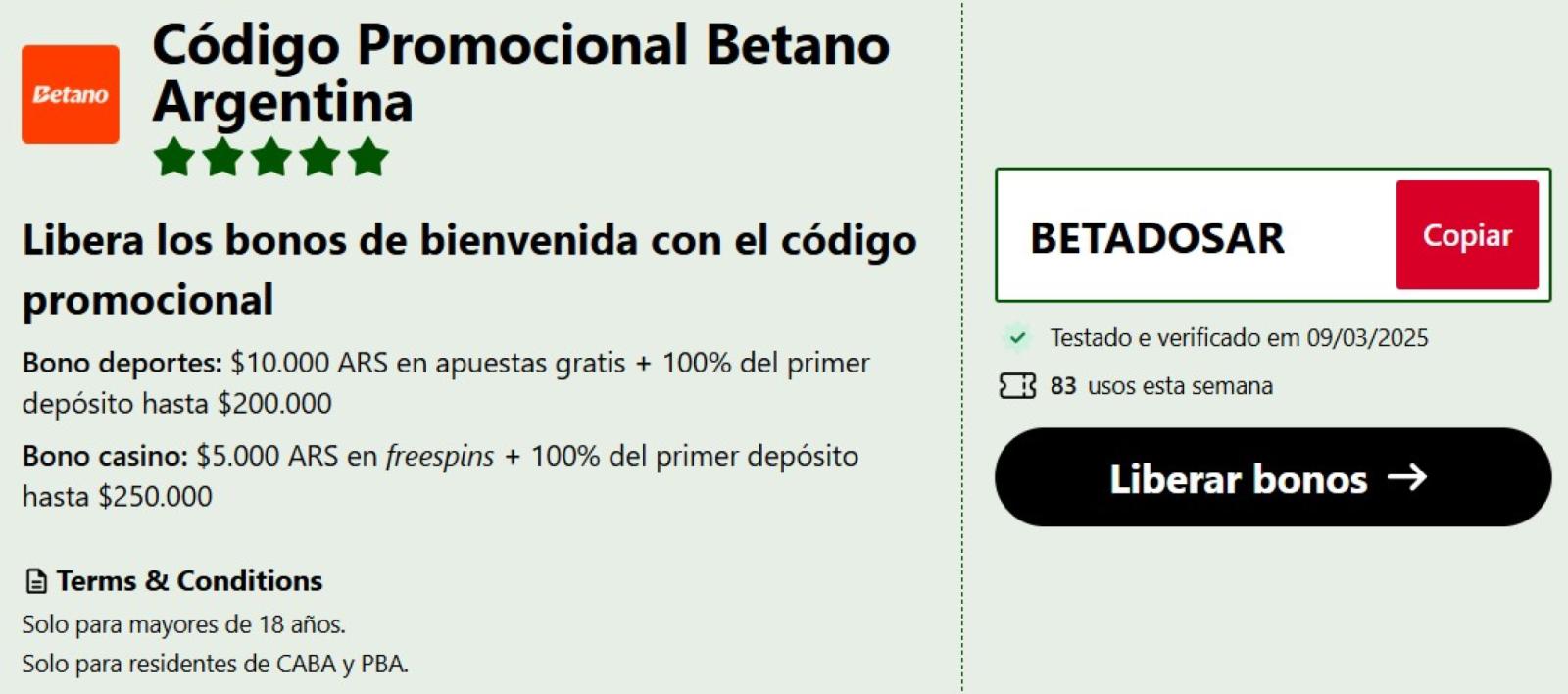 Imagen codigo promocional betano para Argentina