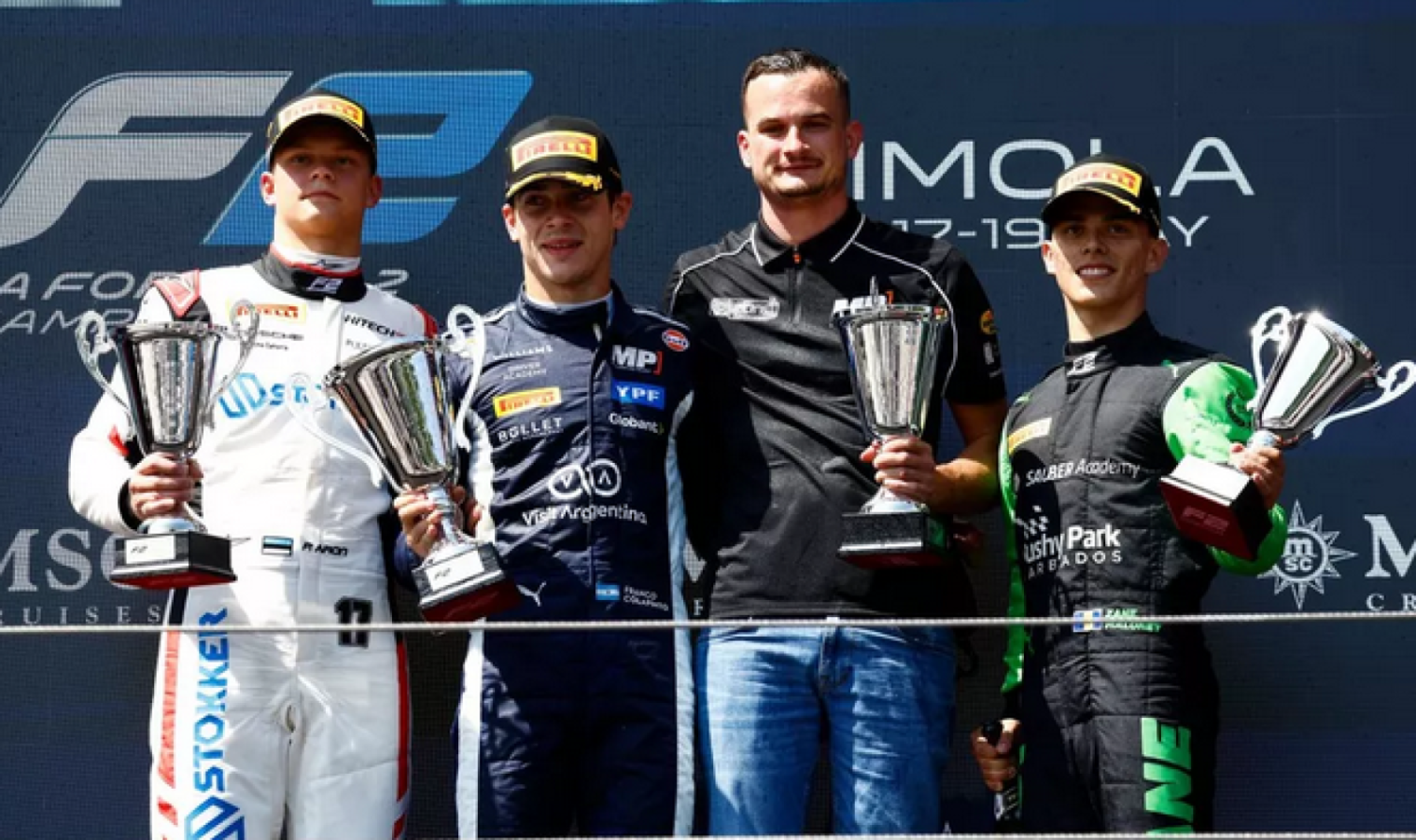 Imagen Colapinto tras su gran victoria en Imola, donde podría debutar un año después con Alpine en la F1.