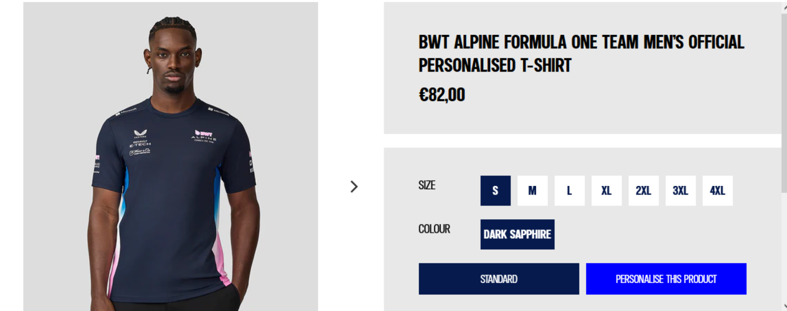 Imagen Una remera standard cuesta 82 euros y 100 si se quiere incluir el nombre de Colapinto.