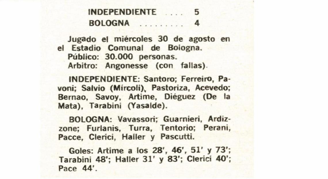 Imagen Crónica del partido: Independiente 5 Bologna 4