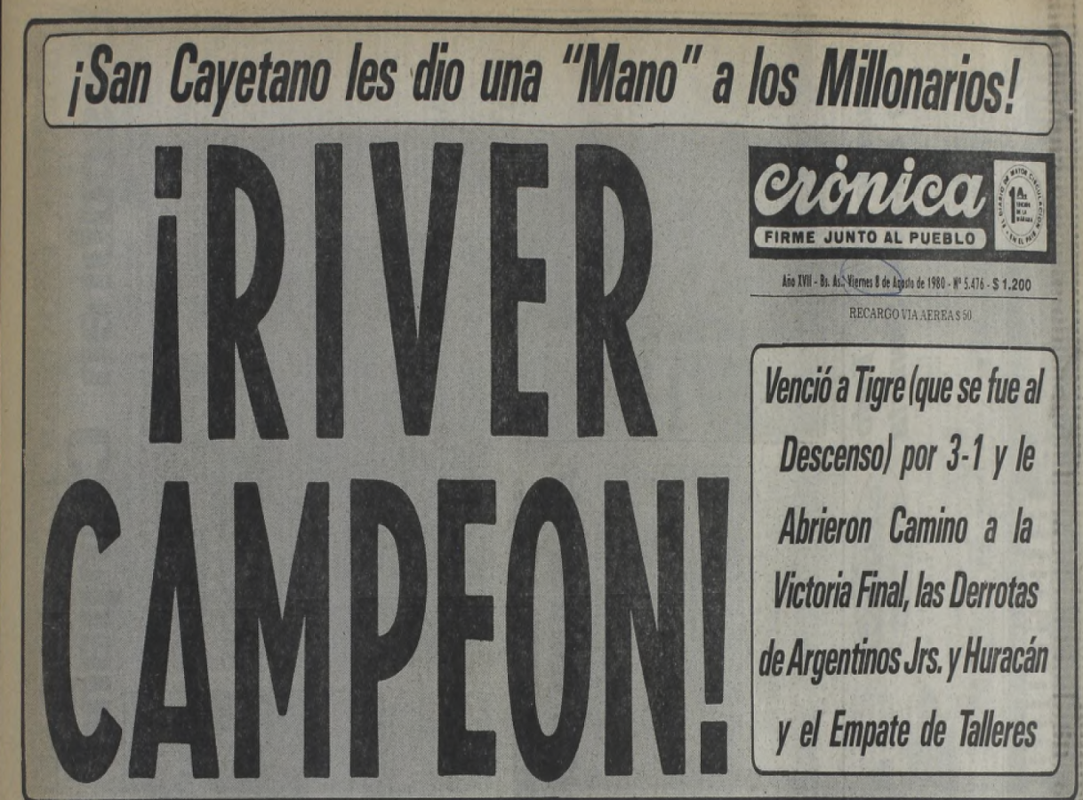 Imagen La tapa del Diario Crónica de 1980