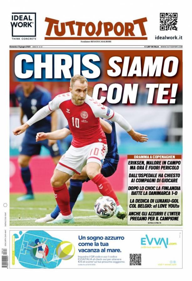 Imagen "Chris, estamos contigo", dice el medio italiano Tuttosport