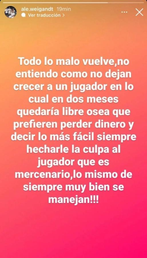 Imagen El mensaje del padre de Marcelo Weigandt en redes sociales.