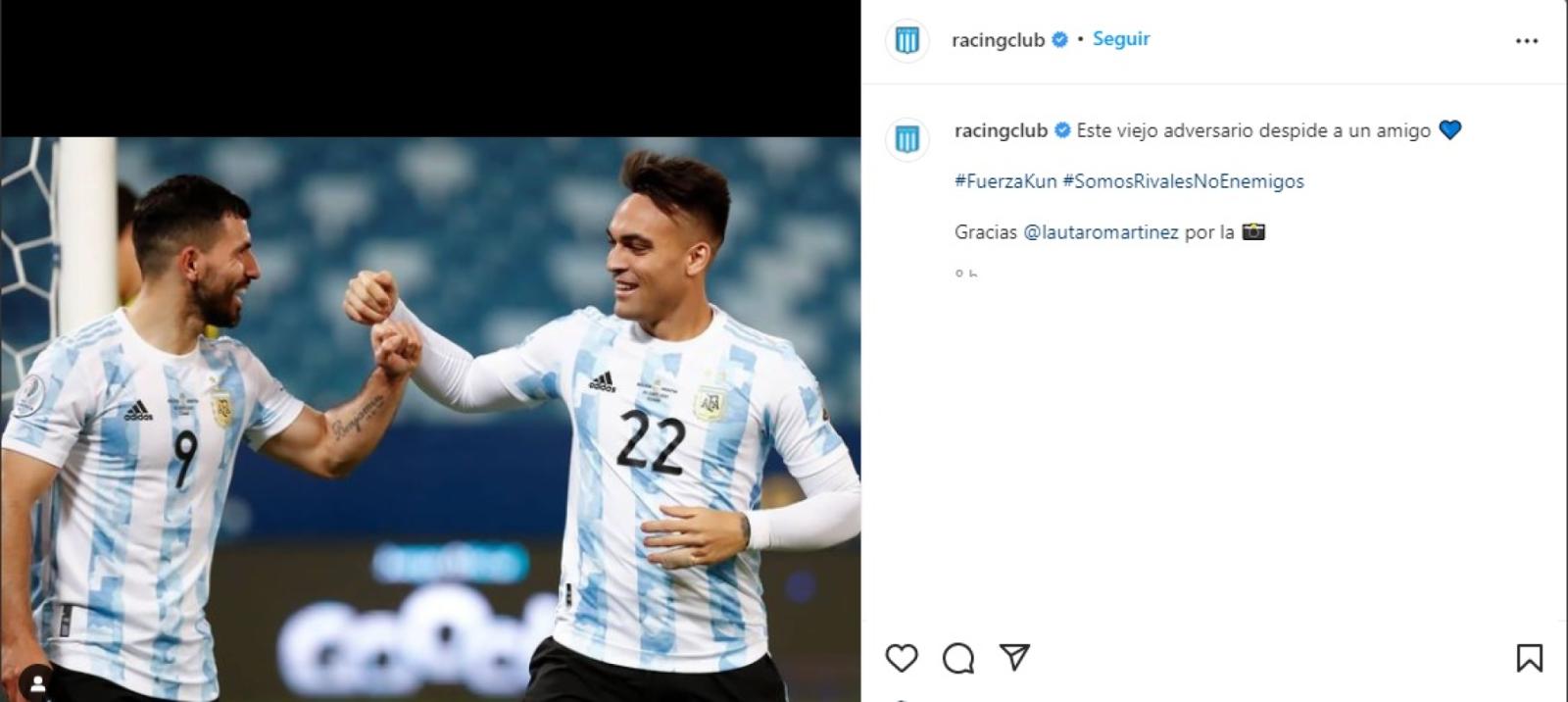 Imagen El saludo de Racing para el Kun Agüero