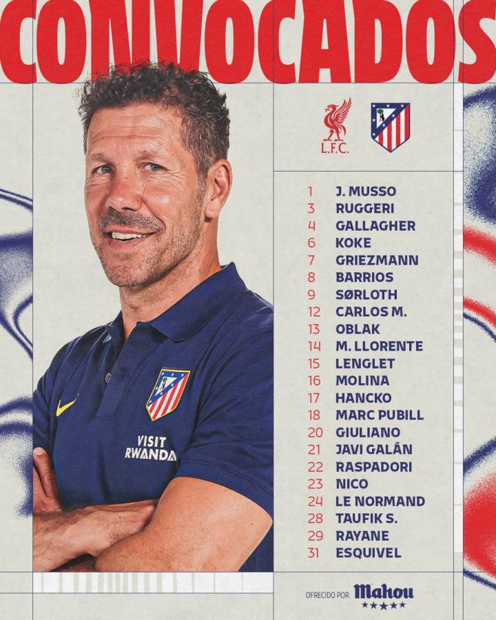 Imagen La nómina de viajeros a Liverpool presentada por Simeone.
