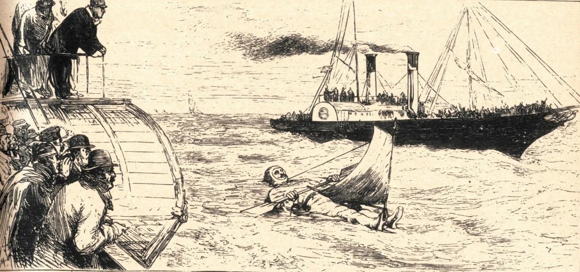 Imagen El capitán Boyton atravesando a nado el canal de La Mancha.