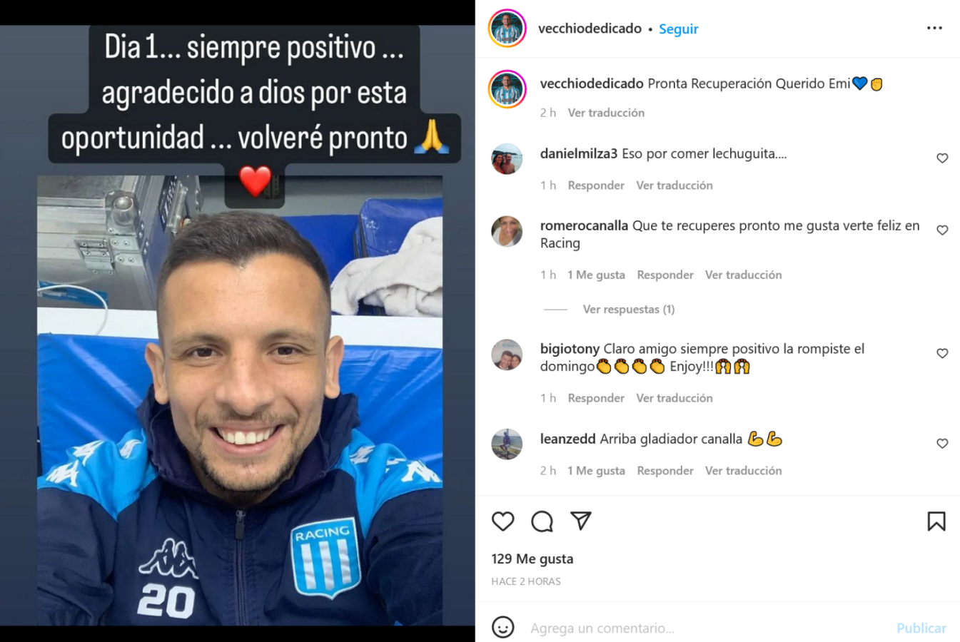 Imagen El mensaje de Vecchio en sus redes sociales.