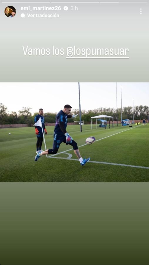 Imagen Dibu Martínez festejó la clasificación de Los Pumas con la ovalada.