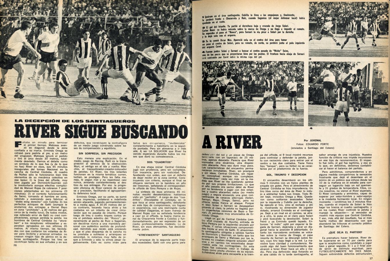 Imagen La victoria de River en Santiago del Estero, ante Central Cordoba, el 10 de septiembre de 1967. El Gráfico estuvo ahí. 