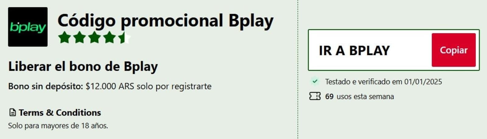 Imagen codigo promocional bplay para Argentina