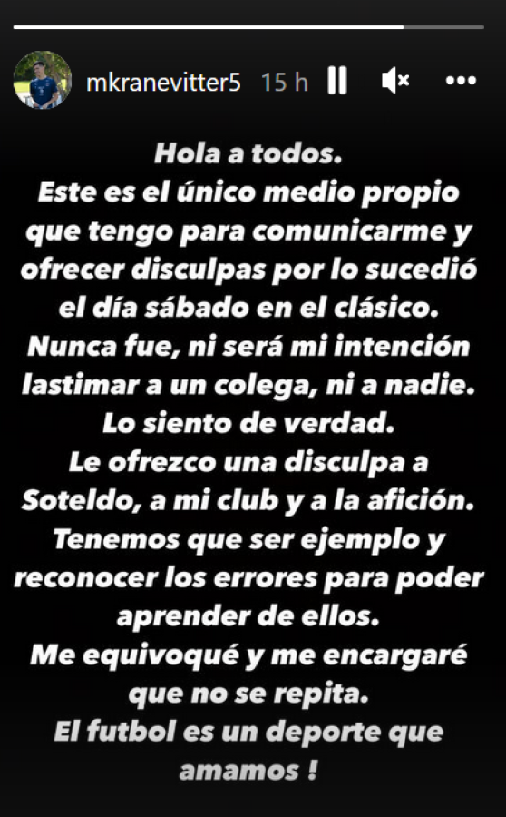 Imagen Las disculpas de Matías Kranevitter.