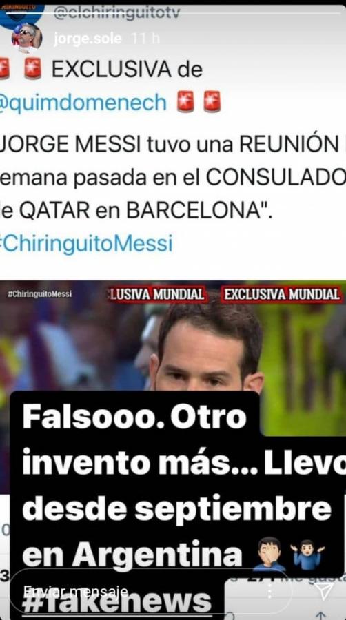 Imagen Jorge Messi publicó en redes sociales la desmentida.