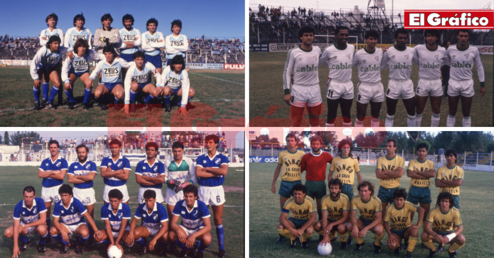 Imagen All Boys (1983), Deportivo Mandiyú (1988), Deportivo Merlo (1989), Defensa y Justicia (1987) con Julio Ricardo Villa (agachado, segundo desde la izquierda)