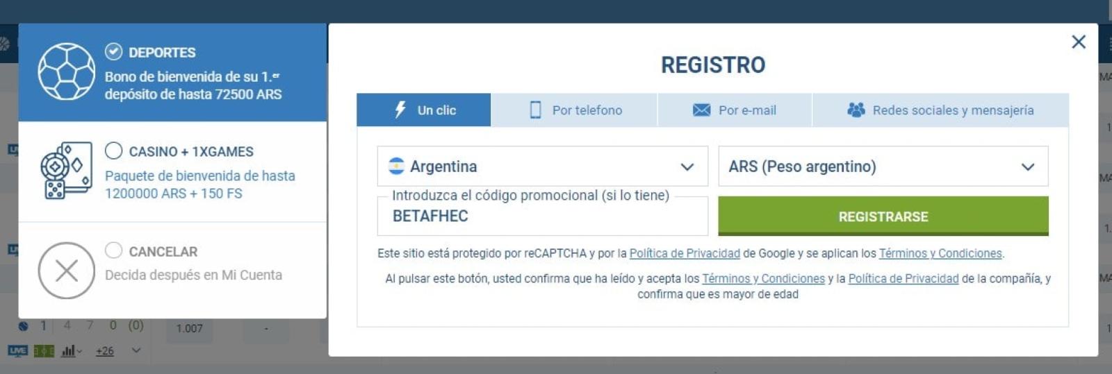 Imagen Registrarse en 1xBet