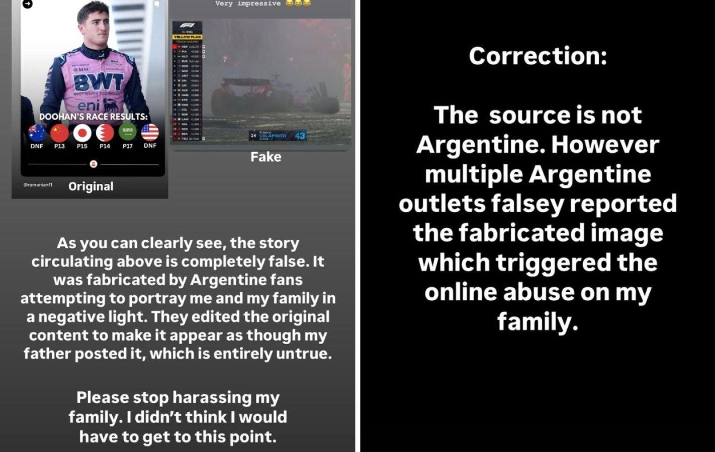 Imagen El descargo de Jack Doohan en sus redes contra el público argentino.