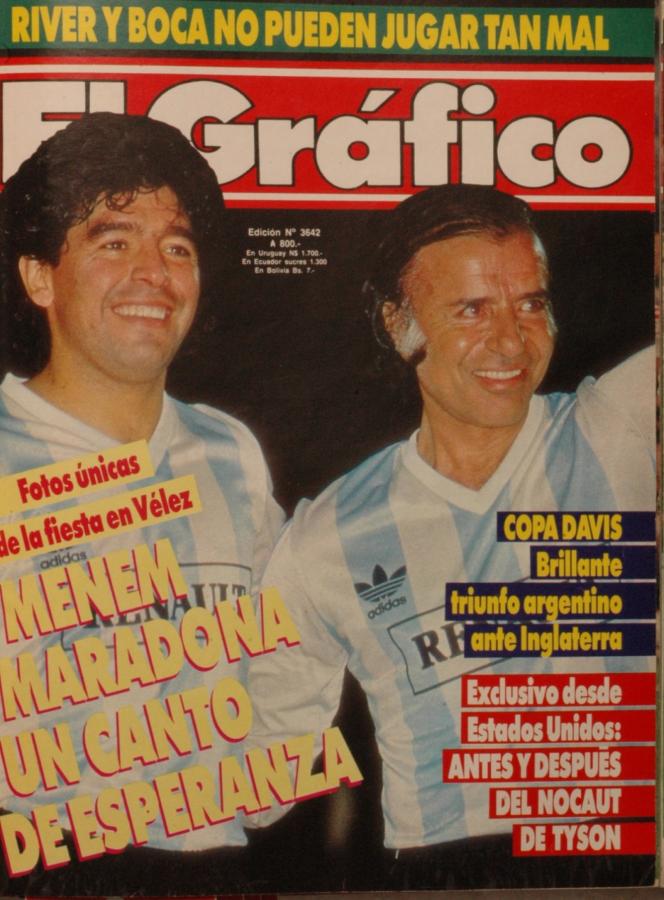 Imagen Menem y Maradona en un amistoso a beneficio en 1989