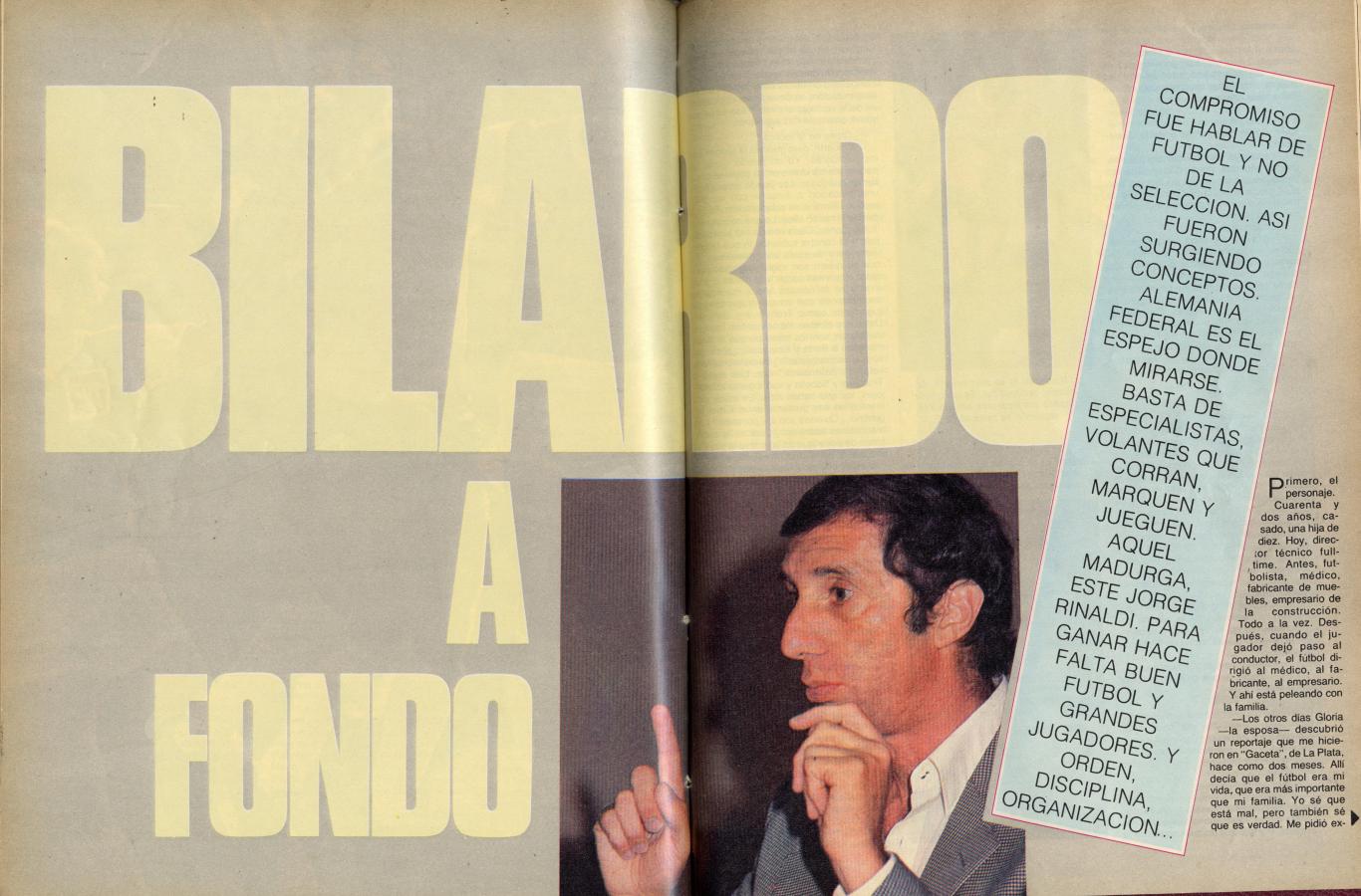 Imagen La entrevista de El Gráfico con Bilardo, dos meses antes de su arribo a la Selección.