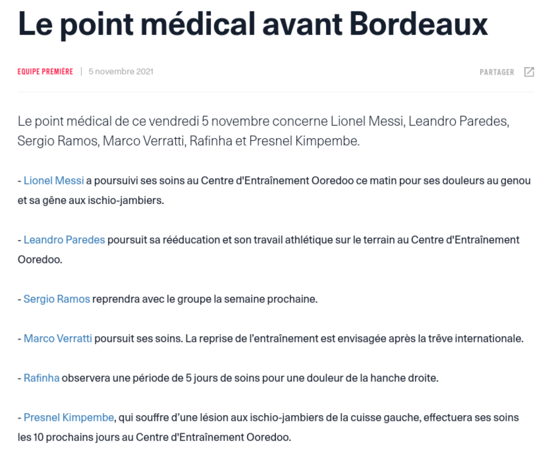 Imagen Parte médico del PSG