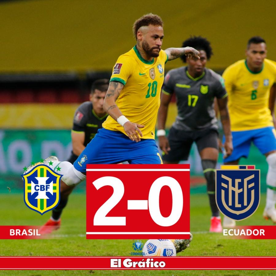 Imagen Neymar marcó de penal el segundo tanto de Brasil. Debió ejecutar el disparo en dos ocasiones. En la primera Domínguez se lo atajó pero se adelantó.