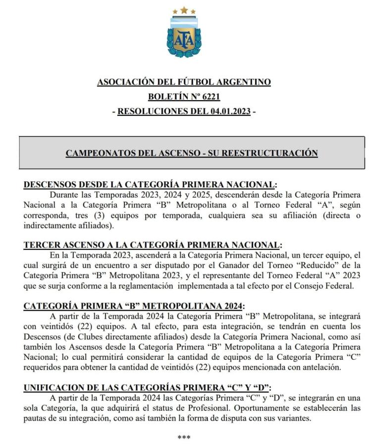 Imagen La publicación de las modificaciones en el boletín de AFA.