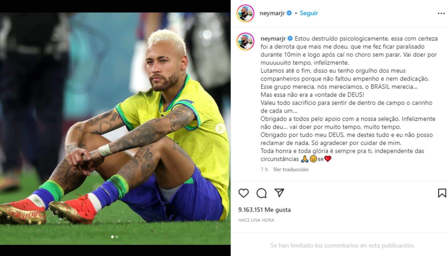 Imagen El posteo de Neymar en instagram. 