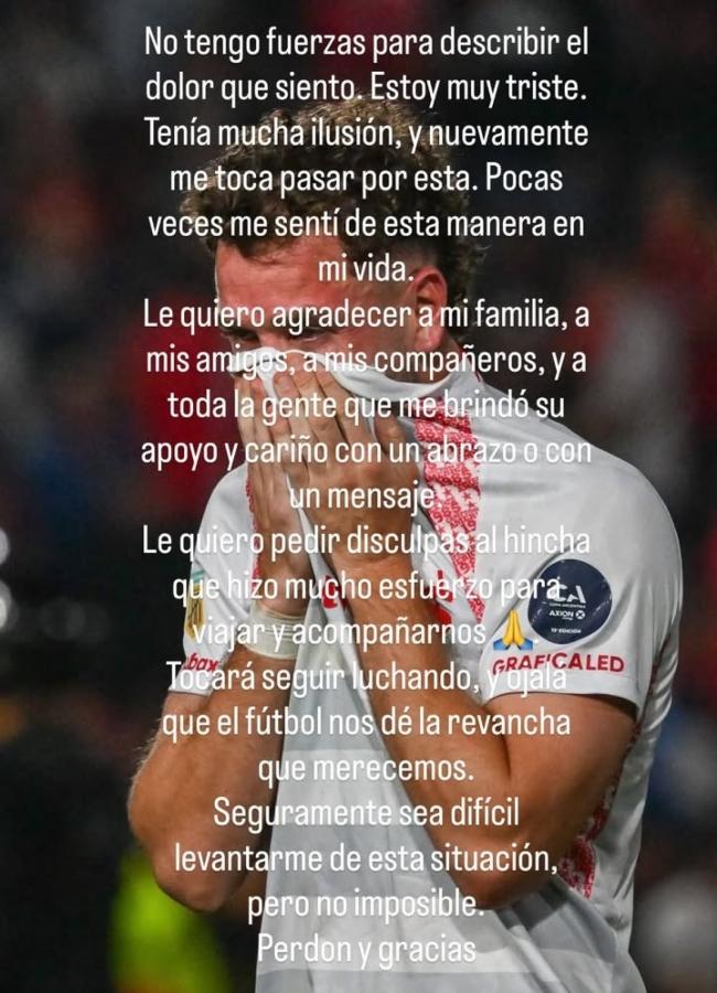 Imagen El descargo de Tomás Molina tras la final de Copa Argentina.