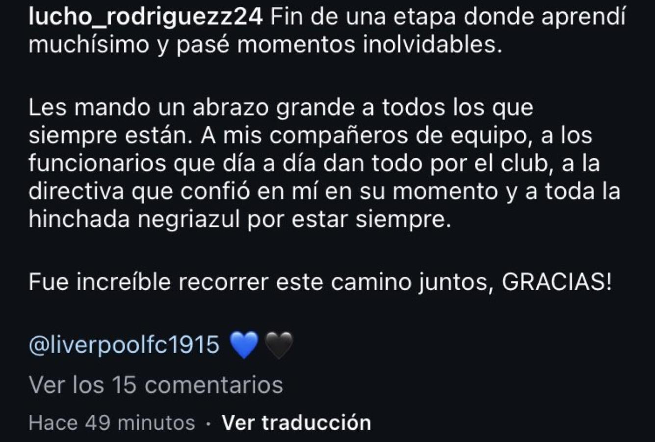 Imagen La despedida fallida en Instagram de Luciano Rodríguez.