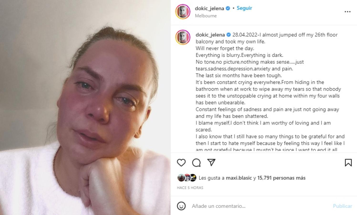 Imagen El crudo posteo de Jelena Dokic en las redes sociales.