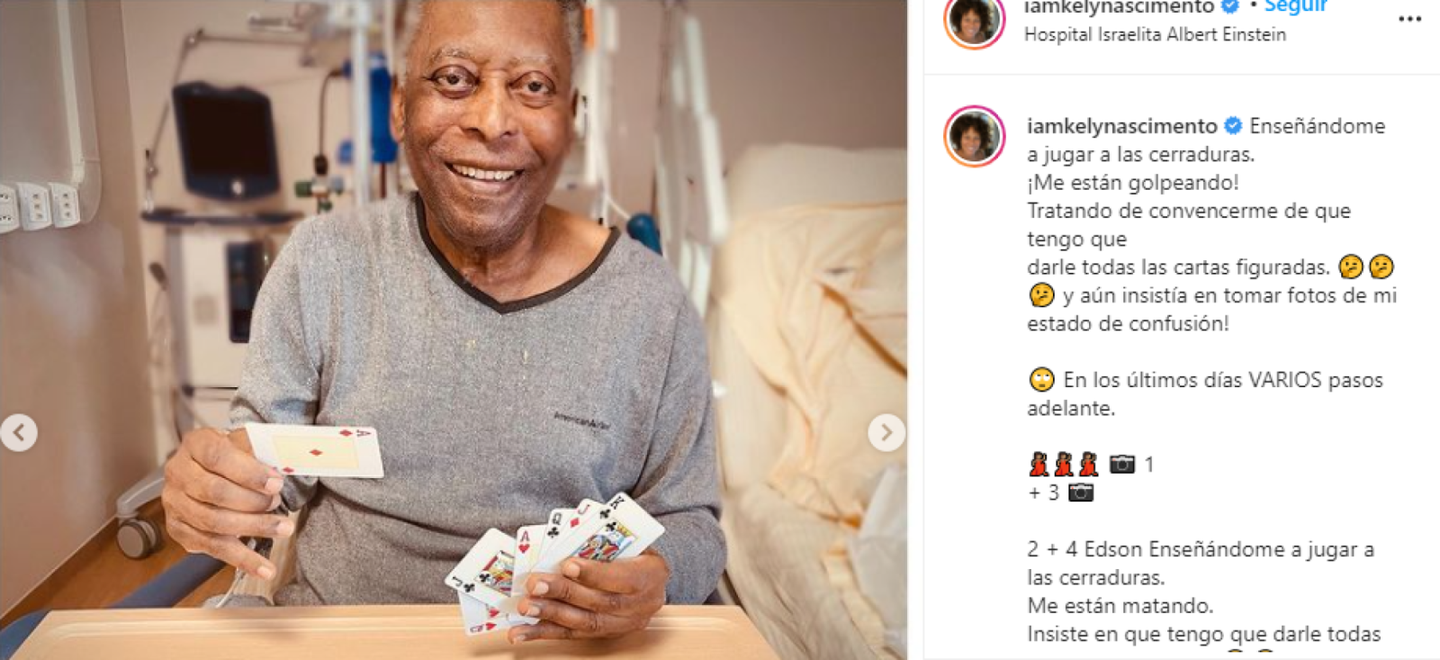 Imagen La publicación de la hija de Pelé los muestra a ambos jugando a las cartas. Foto: @iamkelynascimento