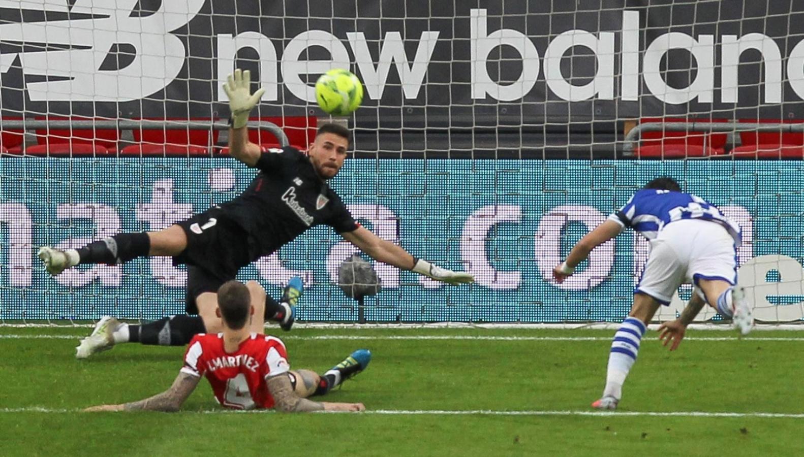 Portu anota el único tanto del clásico, para darle los 3 puntos a la Real Sociedad.