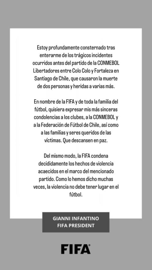 Imagen El mensaje de Gianni Infantino, presidente de la FIFA.