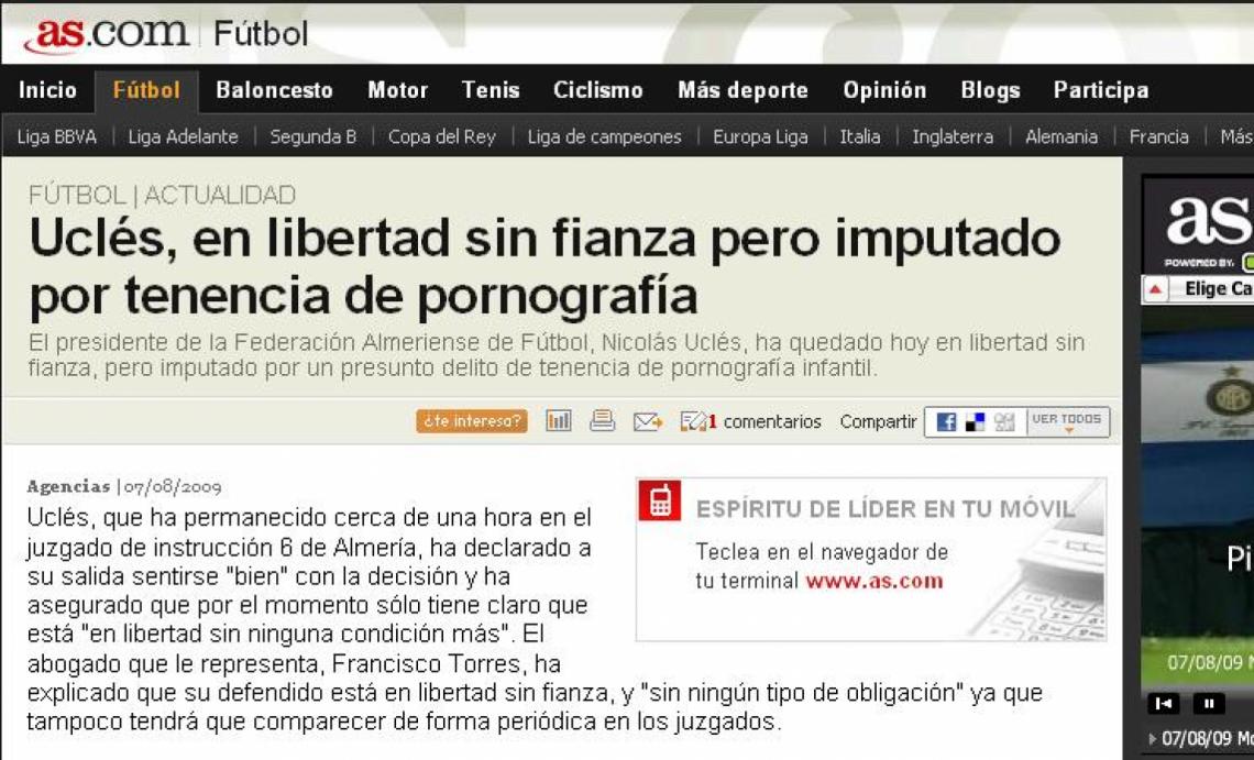 Imagen El periodico AS explicó la situación. Esta noticia conmovió a la dirigencia de fútbol español.
