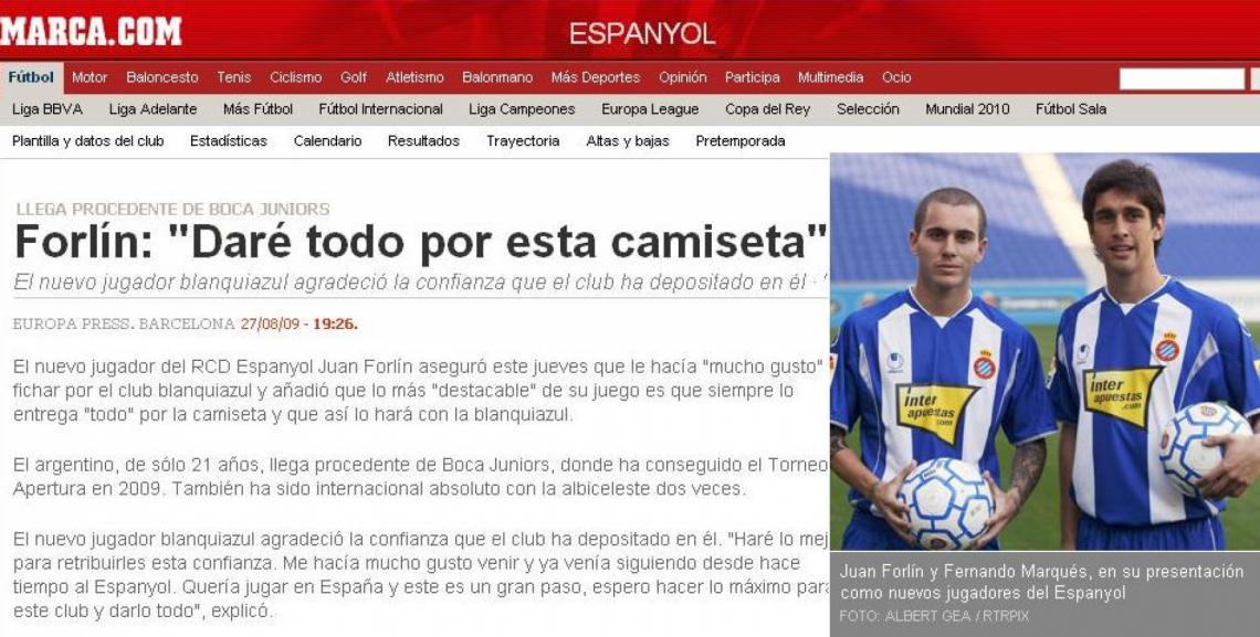 Imagen Para los medios, Forlín posó con Fernando Marqués, otra incorporación del Espanyol.