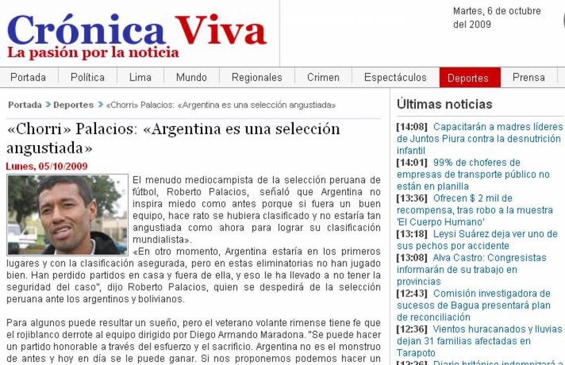 Imagen ANGUSTIADA. Así consideró Palacios a la Argentina en una entrevista a Crónica Viva.